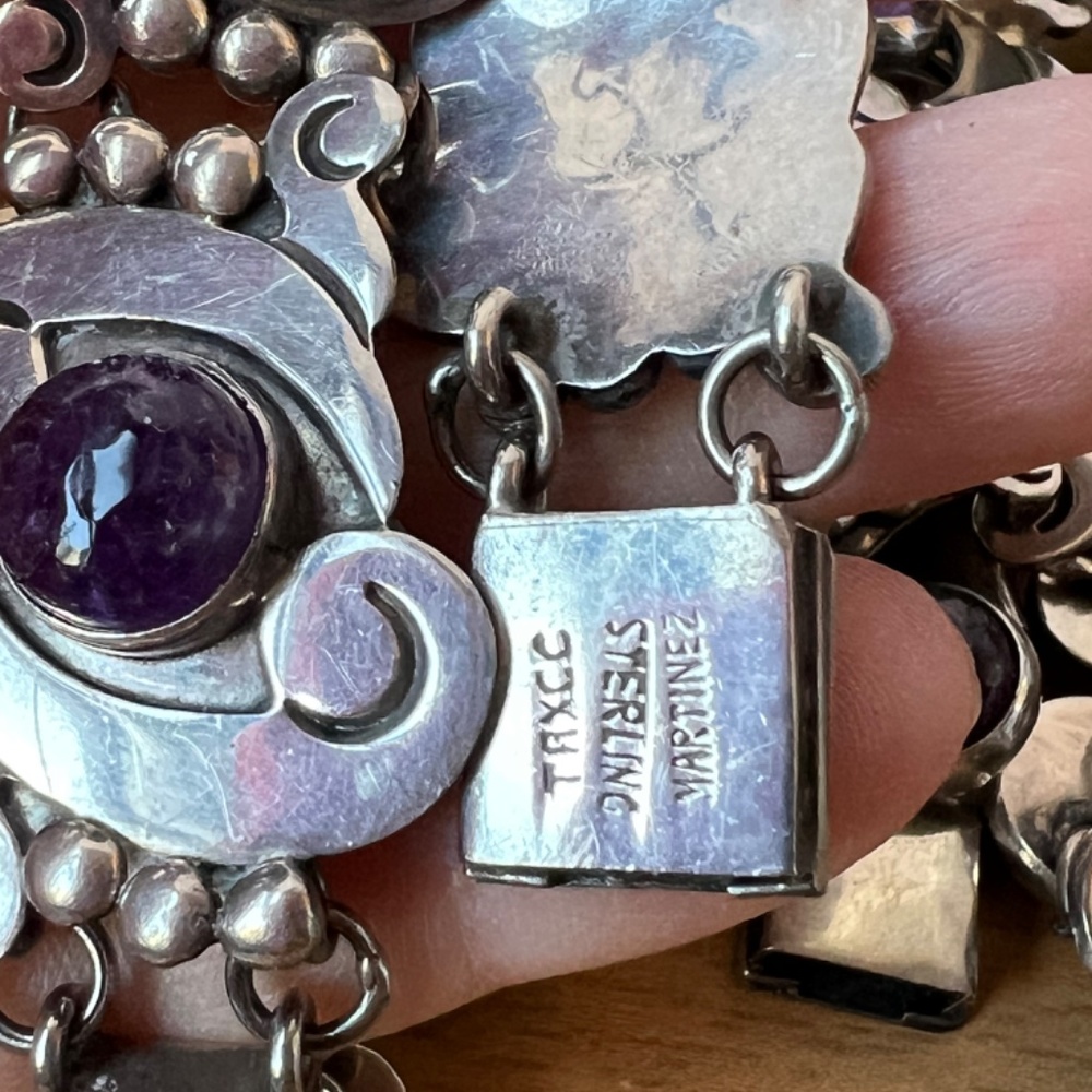 FELIPE MARTINEZ TAXCO 1940'S AMETHYST STERLING NECKLACE AND BRACELET SET MEXICO - Picture 11 of 16
